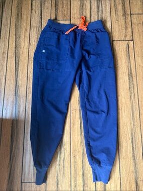 Figs Navy Jogger Scrub Pants with Orange Drawstring